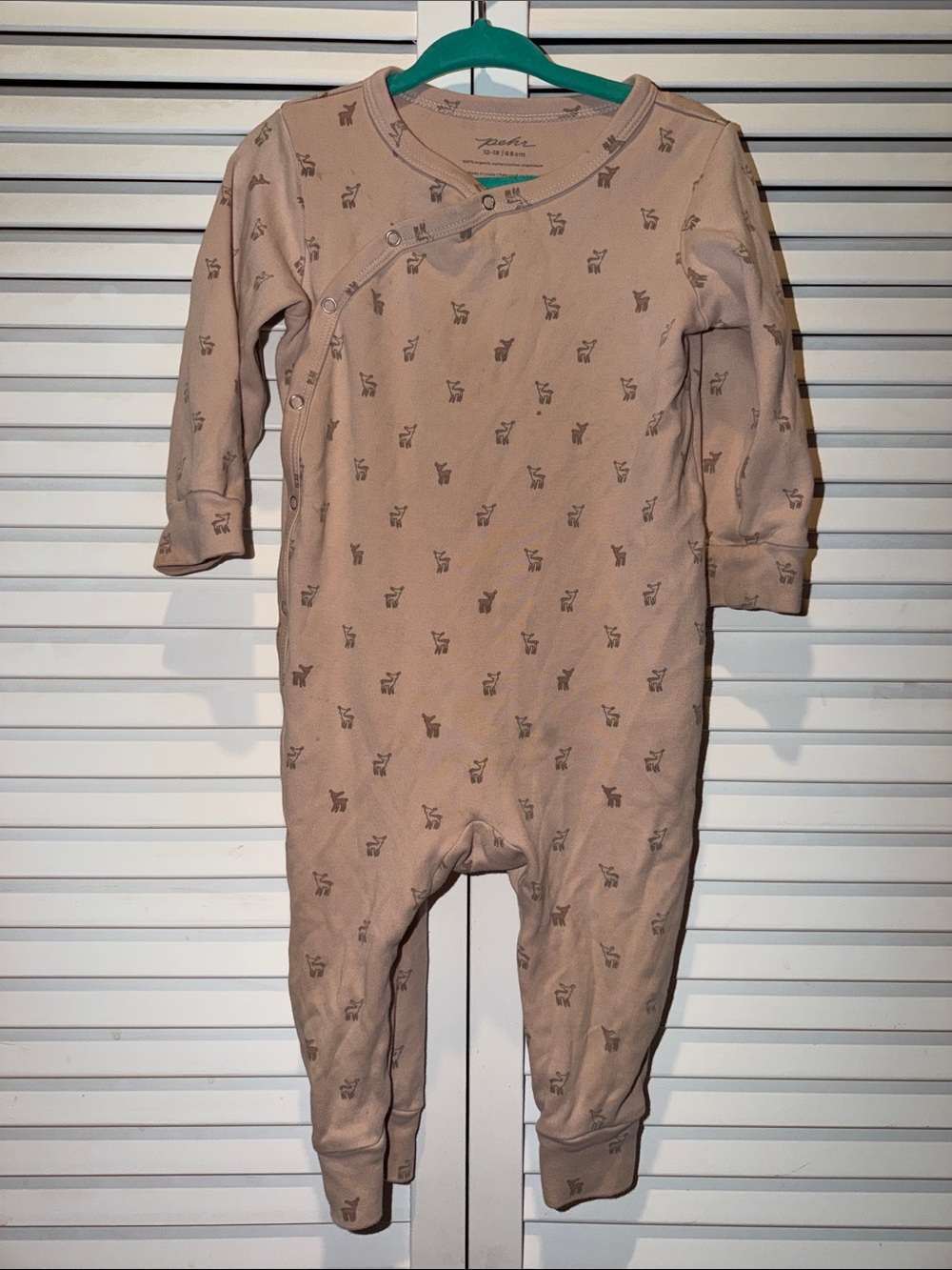 Neutral Taupe Baby Footed One-Piece with Deer Print